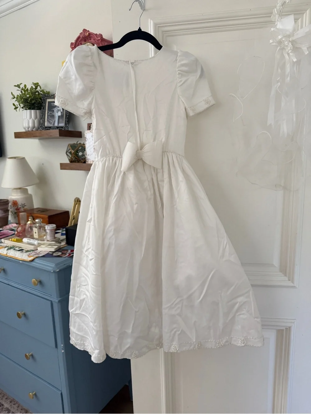 White Embellished Puff-Sleeve Girls communion Dress by JJ Anjorden